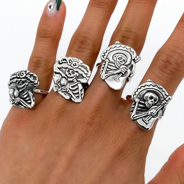 Solid Sterling Silver Ring, Catrin Ring, Catrina Ring, Mexican Ring, Skull Silver Ring, Day of the Dead Jewelry, Mexican Skull Ring, Unisex