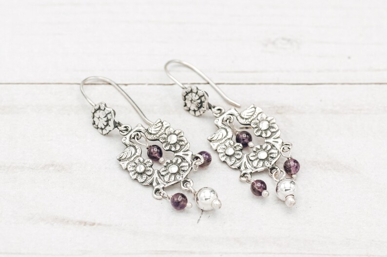 Bohemian Earrings Bird Earrings Aesthetic Earrings Mexican Jewelry Frida Kahlo Earrings Flower Jewelry Sterling Silver 925 /& Amethyst
