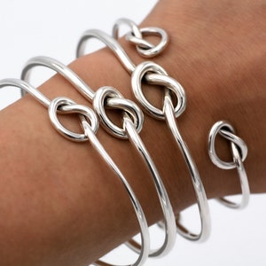 Sterling Silver Love Knot Cuff Bracelet, Tie the Knot Bracelet, Bridesmaid Gift, Adjustable Bracelet