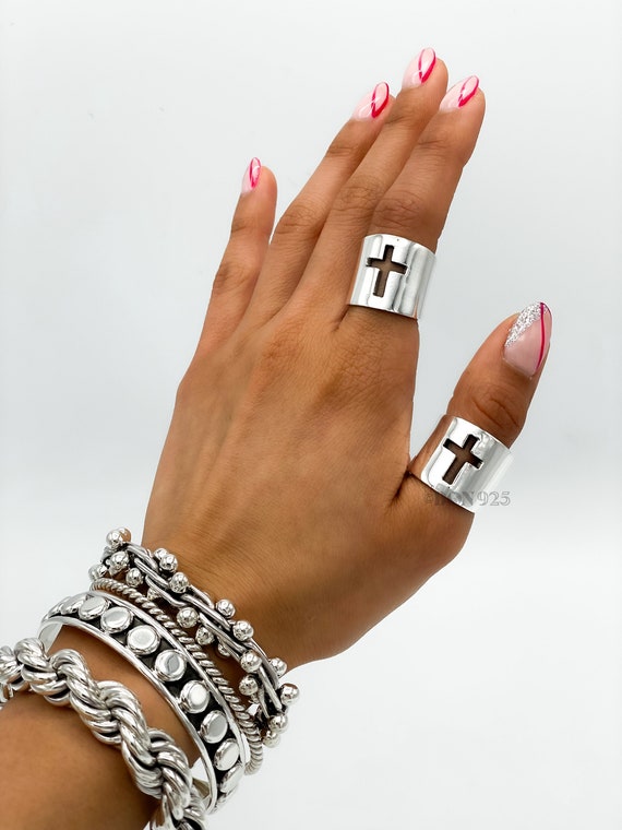 SILVER925 CROSS DESIGN WIDE RING/シルバーリング 925 Sterling Silver C Z Skull & Cross Design Wide Biker Ring