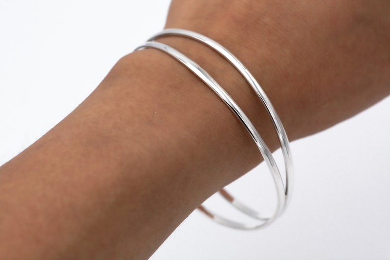 Everyday Bracelet Unisex Bracelet Hammered Silver Bangle Smooth Silver Bangle Double Bangle Sterling Silver Bangle
