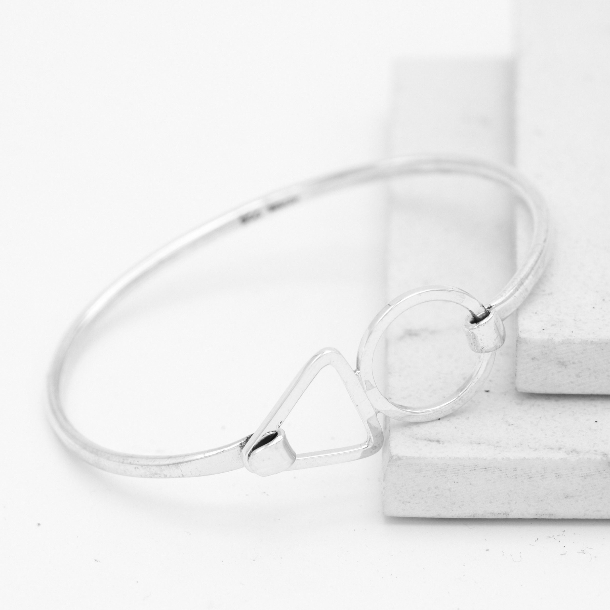 Sterling Silver Bangle, Triangle & Circle Bracelet, Open