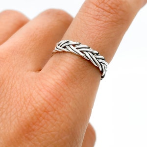 Sterling Silver Ring, Woven Ring, Braided Ring, Wheat Ring, Unisex Silver Ring, Stacking Ring, Thin Braided Ring, Rustic Silver Ring