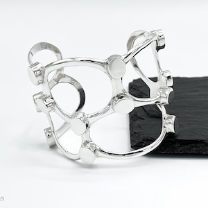 Sterling Silver Cuff Bracelet, Wide Statement Chunky Bracelet, Unusual Unique Bracelet, Geometric Oval Bracelet