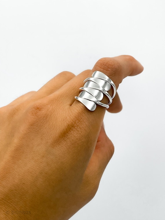 Sterling Silver Wrap Ring Statement Ring Large Shield Ring Unique Contemporary Ring Boho Armor Ring Etsy