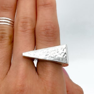 Sterling Silver Triangle Ring, Unusual Chunky Ring, Modern Geometric Ring, Big Silver Ring, Statement Bar Ring, Brushed Ring, Hammered Ring image 7