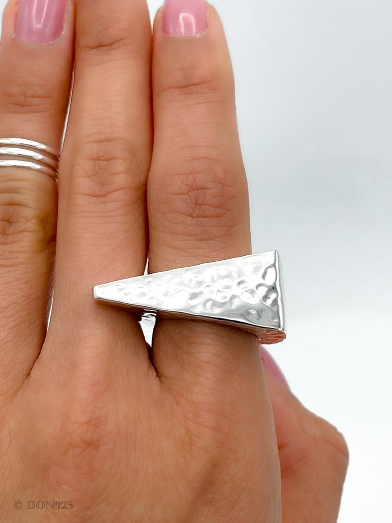 Sterling Silver Triangle Ring, Unusual Chunky Ring, Modern Geometric Ring, Big Silver Ring, Statement Bar Ring, Brushed Ring, Hammered Ring image 7