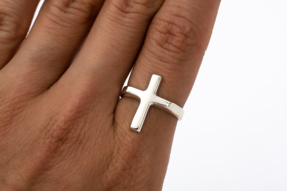 Solid Sterling Silver Ring Cross Ring Minimal Cross Ring Cross