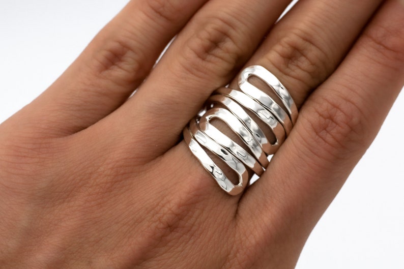 Sterling Silver Wrap Ring Hammered Ring Abstract Ring Wavy - Etsy