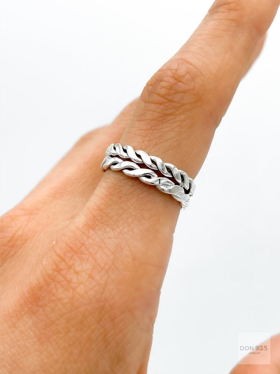 沸騰ブラドン Woven Ring, Silver Sterling Ring, Unisex Ring, Braided アクセサリー