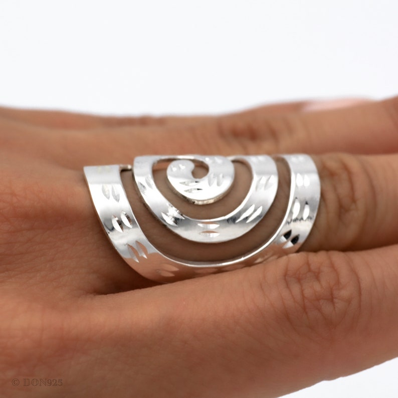 Sterling Silver Spiral Ring, Statement Ring, Disco Ring, Boho Ring, Shield Ring, Full Finger Ring, Unusual Ring, Unique Silver Ring image 2