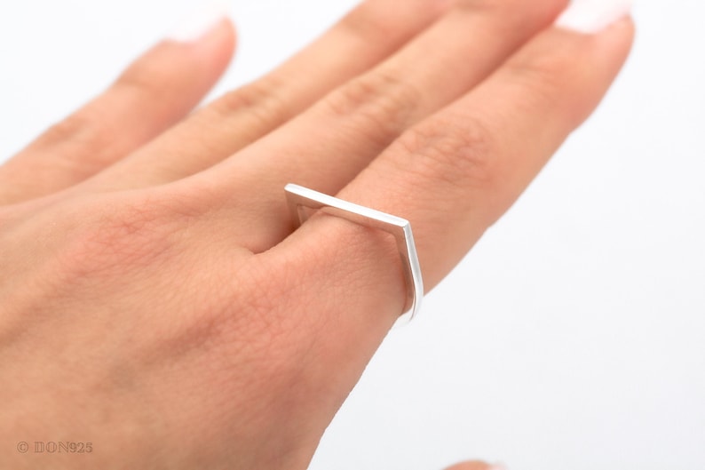 Minimalist Sterling Silver Ring, Stacking Ring, Flat Bar Ring, Thin Silver Ring, Horizontal Bar Ring, Dainty Silver Ring, Geometric Ring image 2