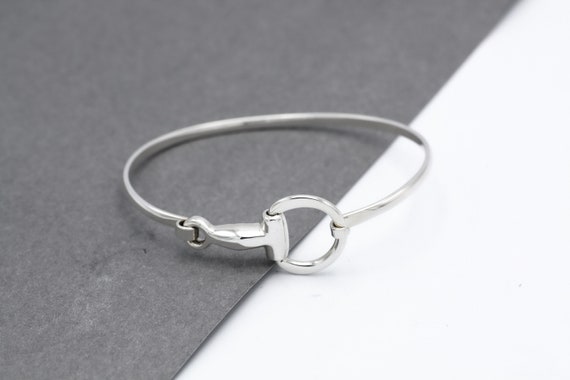 スターリングシルバーの馬ビットブレスレット：オープンバングル、乗馬