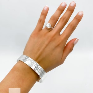 Sterling Silver Cuff Bracelet, Hammered Silver Bracelet, Thick Silver Bracelet, Unisex Silver Bracelet, 14mm Wide Chunky Bracelet