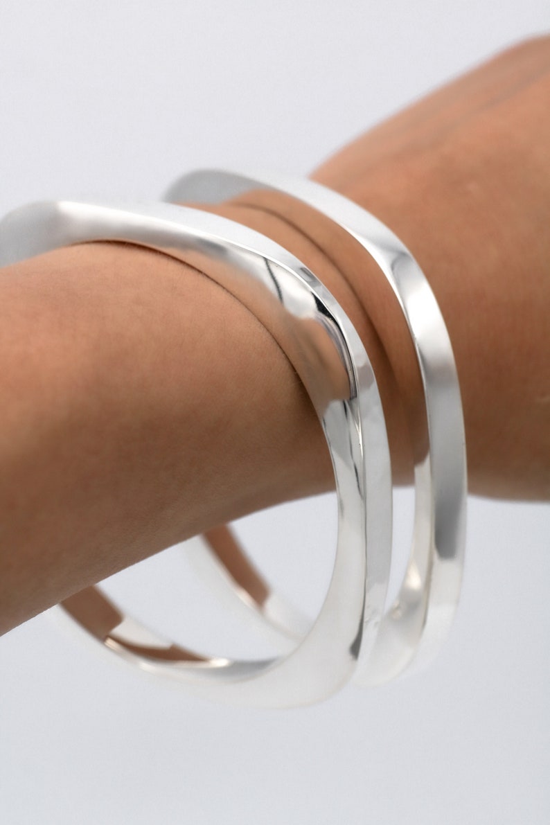 Sterling Silver Square Bangle Heavy Silver Bangle Geometric Etsy