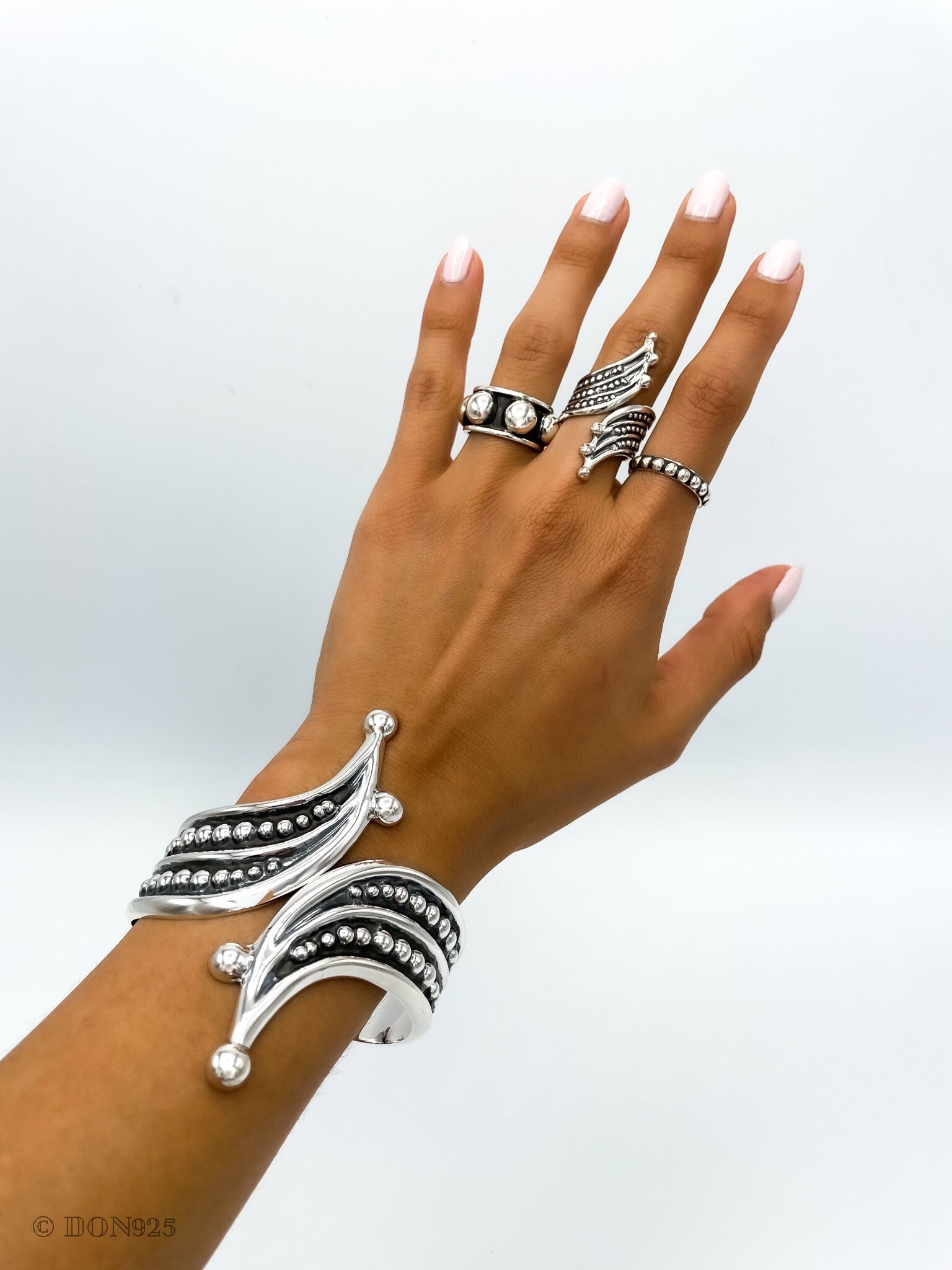 Sterling Silver Wide Statement Bangle, Chunky Bangle, Dome