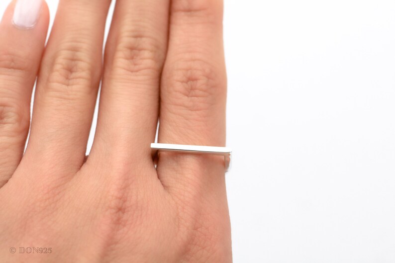 Minimalist Sterling Silver Ring, Stacking Ring, Flat Bar Ring, Thin Silver Ring, Horizontal Bar Ring, Dainty Silver Ring, Geometric Ring image 3