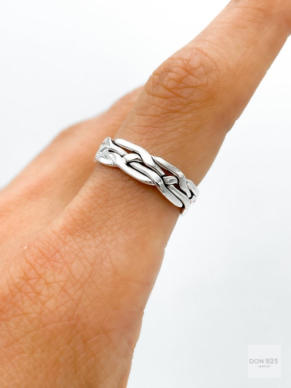 Woven silver ring sale