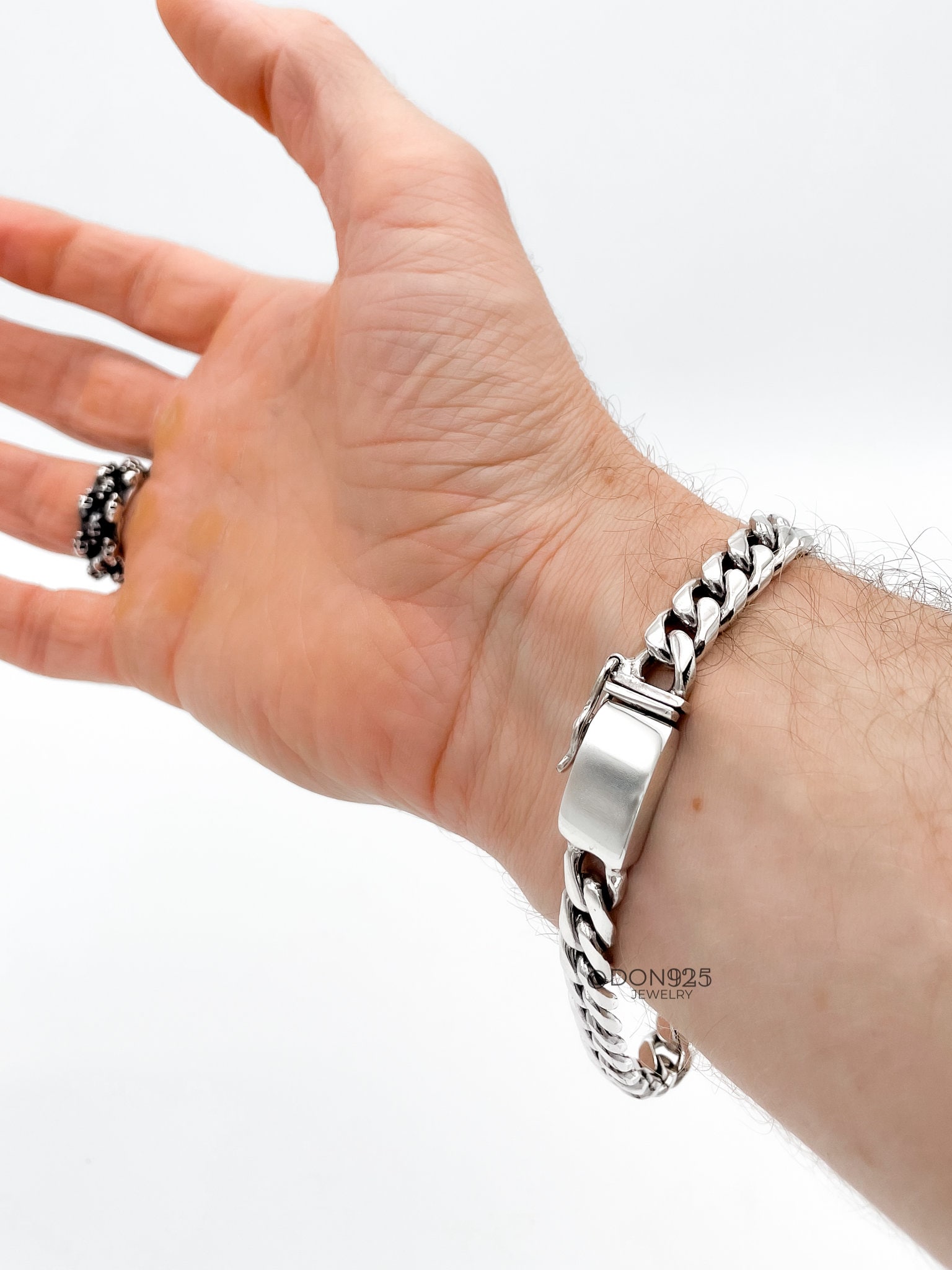 8 " Da Uomo Solido 925 Argento Sterling Miami Collegamento Cubano - Foto 4