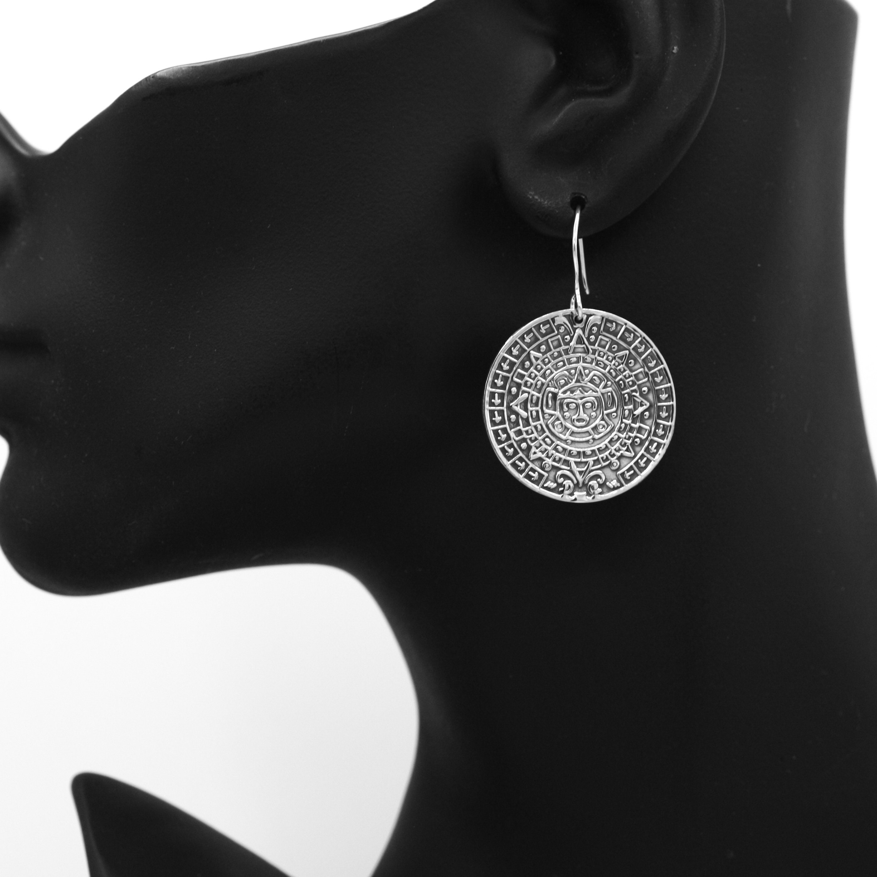 Aztec Calendar Earrings Sterling Silver Dangle Earrings | Etsy