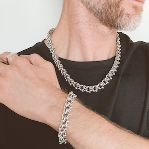 Sterling Silver Chunky Chain Necklace, Men&#39;s Silver Necklace, Men&#39;s Jewelry, Heavy Silver Necklace, Rustic Silver Necklace, Unique Necklace