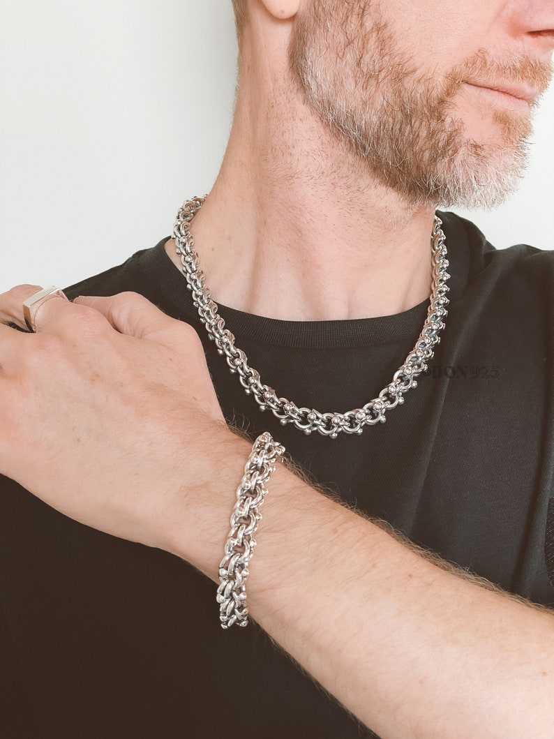 Sterling Silver Chunky Chain Necklace, Men's Silver Necklace, Men's Jewelry, Heavy Silver Necklace, Rustic Silver Necklace, Unique Necklace image 1