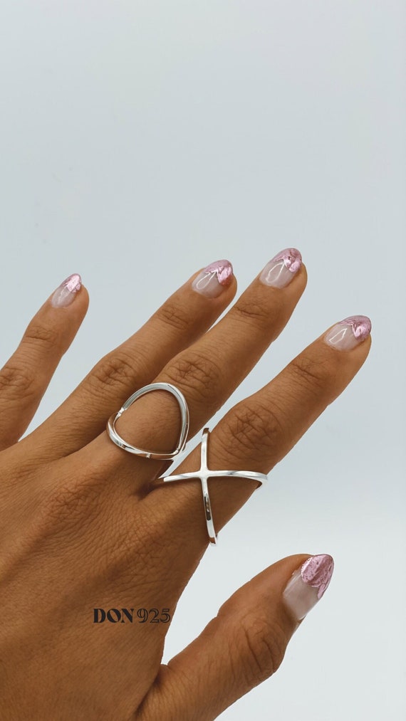 【ファッション通販】 Ring, X Silver Sterling Minimalist Ring Geometric Ring, アクセサリー