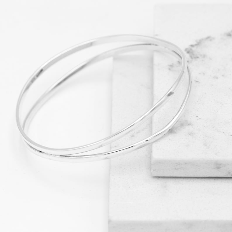 Everyday Bracelet Unisex Bracelet Hammered Silver Bangle Smooth Silver Bangle Double Bangle Sterling Silver Bangle