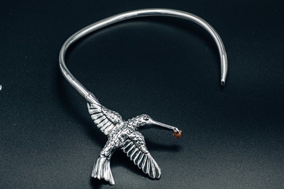 Sterling Silver Hummingbird Amber Cuff Sterling Silver Hummingbird Amber Cuff