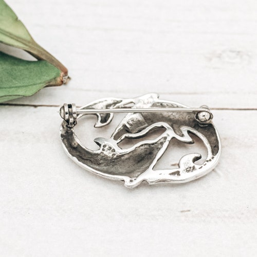 Dolphins Brooch, Sterling Silver Brooch, offers Bold Brooch, Dolphins Jewelry, Statement Brooch, Anniversary Gift, Kissing Dolphins