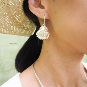 Sterling Silver Seashell Dangle Earrings: Statement Ocean Beach Jewelry