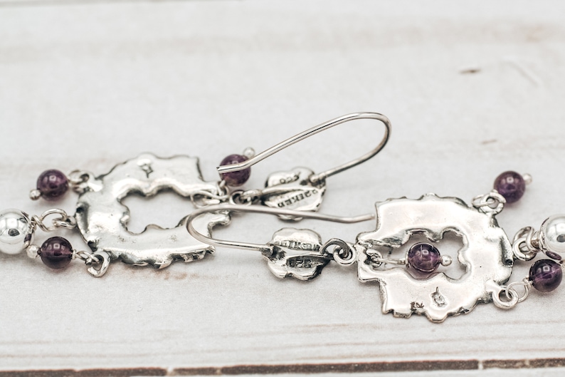 Bohemian Earrings Bird Earrings Aesthetic Earrings Mexican Jewelry Frida Kahlo Earrings Flower Jewelry Sterling Silver 925 /& Amethyst
