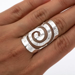 Sterling Silver Spiral Ring, Statement Ring, Disco Ring, Boho Ring, Shield Ring, Full Finger Ring, Unusual Ring, Unique Silver Ring image 1