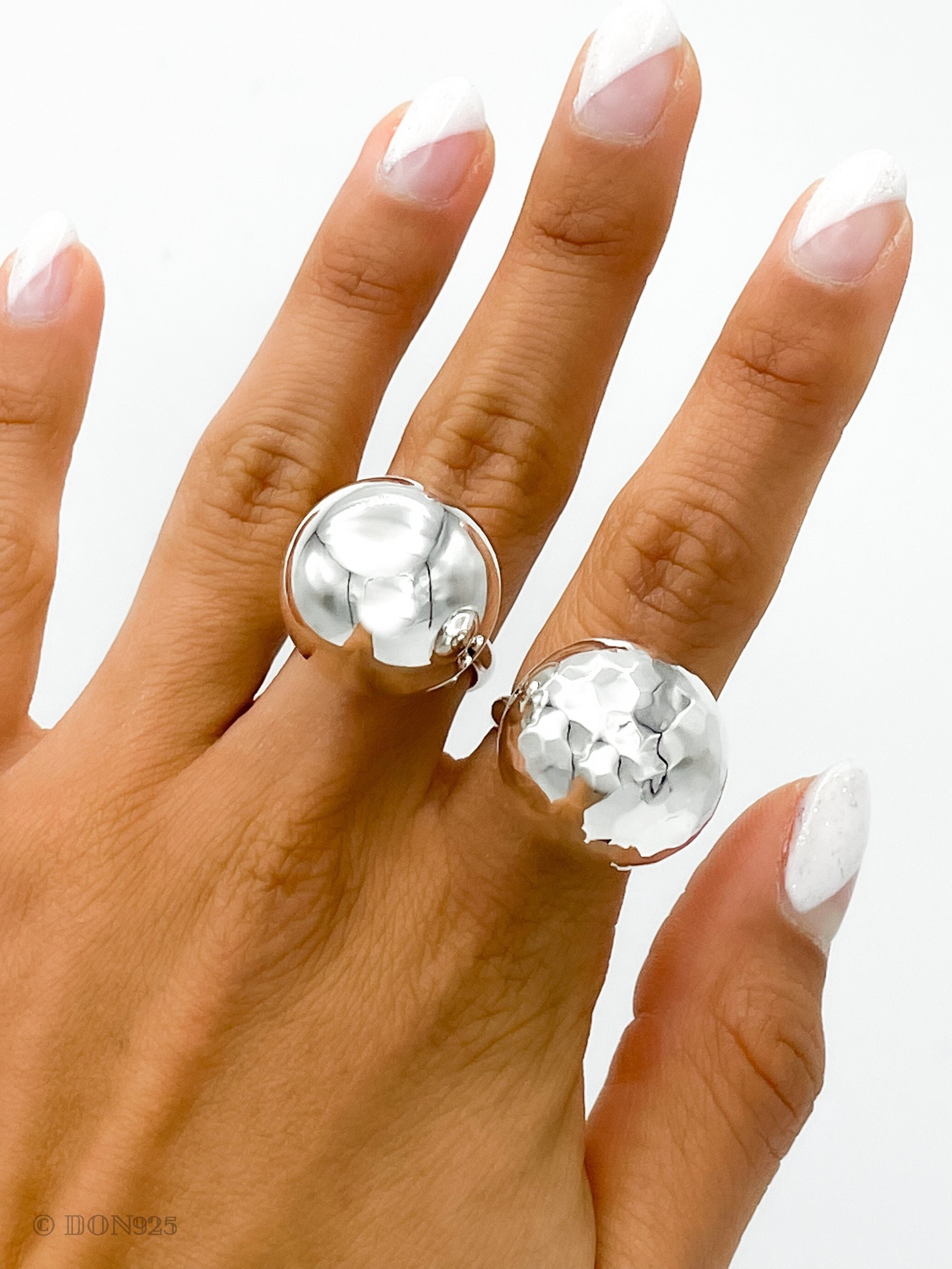 Minimal sphere polished sterling silver adjustable ring 