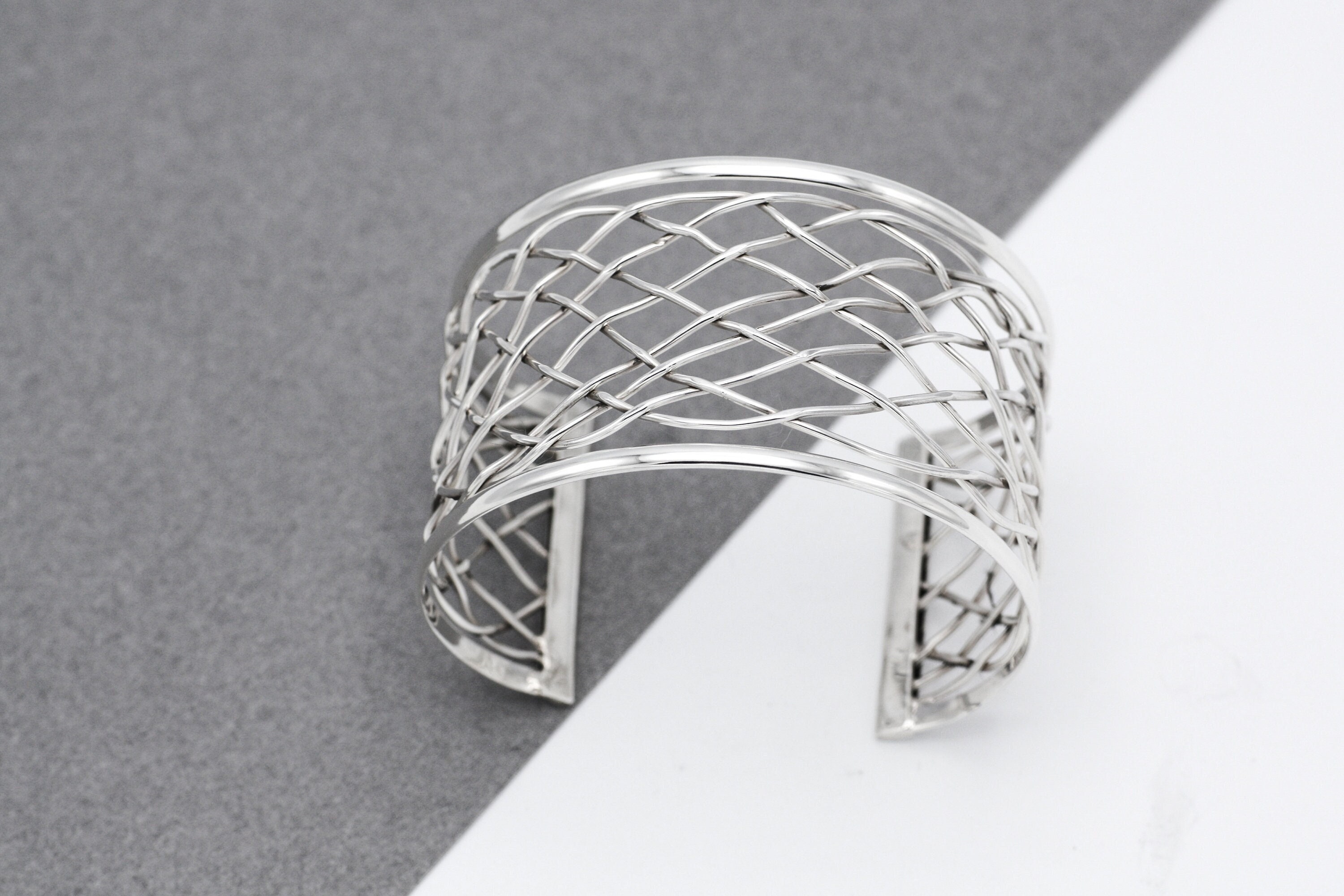 Sterling Silver Cuff Bracelet, Wide Chunky Statement