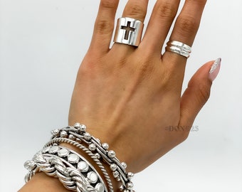 Anello A Fascia Con Croce In Argento Sterling 925, Anello Fatto A Mano