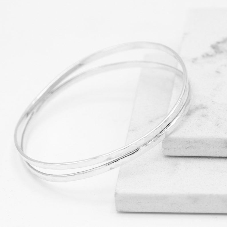 Everyday Bracelet Unisex Bracelet Hammered Silver Bangle Smooth Silver Bangle Double Bangle Sterling Silver Bangle