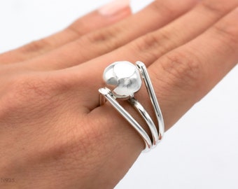Sterling Silver Sphere Ring, Statement Hammered Ball Ring, Modern Bubble Ring