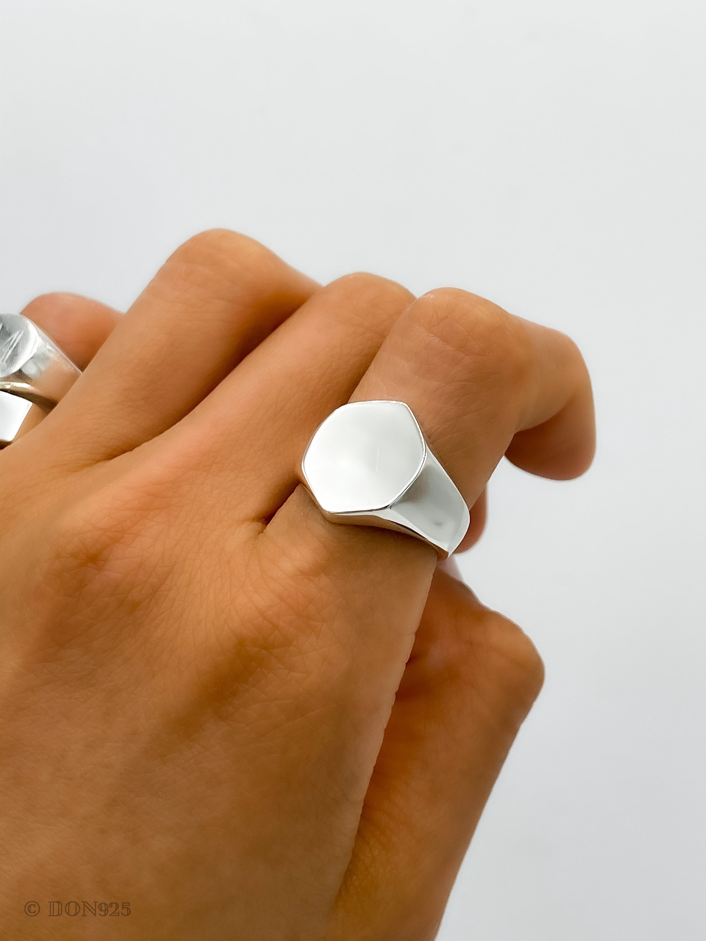 Sterling Silver Ring Hexagon Ring Geometric Etsy