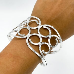 Sterling Silver Cuff Bracelet, Hammered Bracelet, Bohemian Bracelet, Wide Silver Bracelet, Statement Bracelet, Circle Bracelet