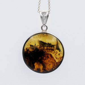 Dark Amber Pendant, Amber and Sterling Silver, Amber Jewelry, Round Amber Pendant