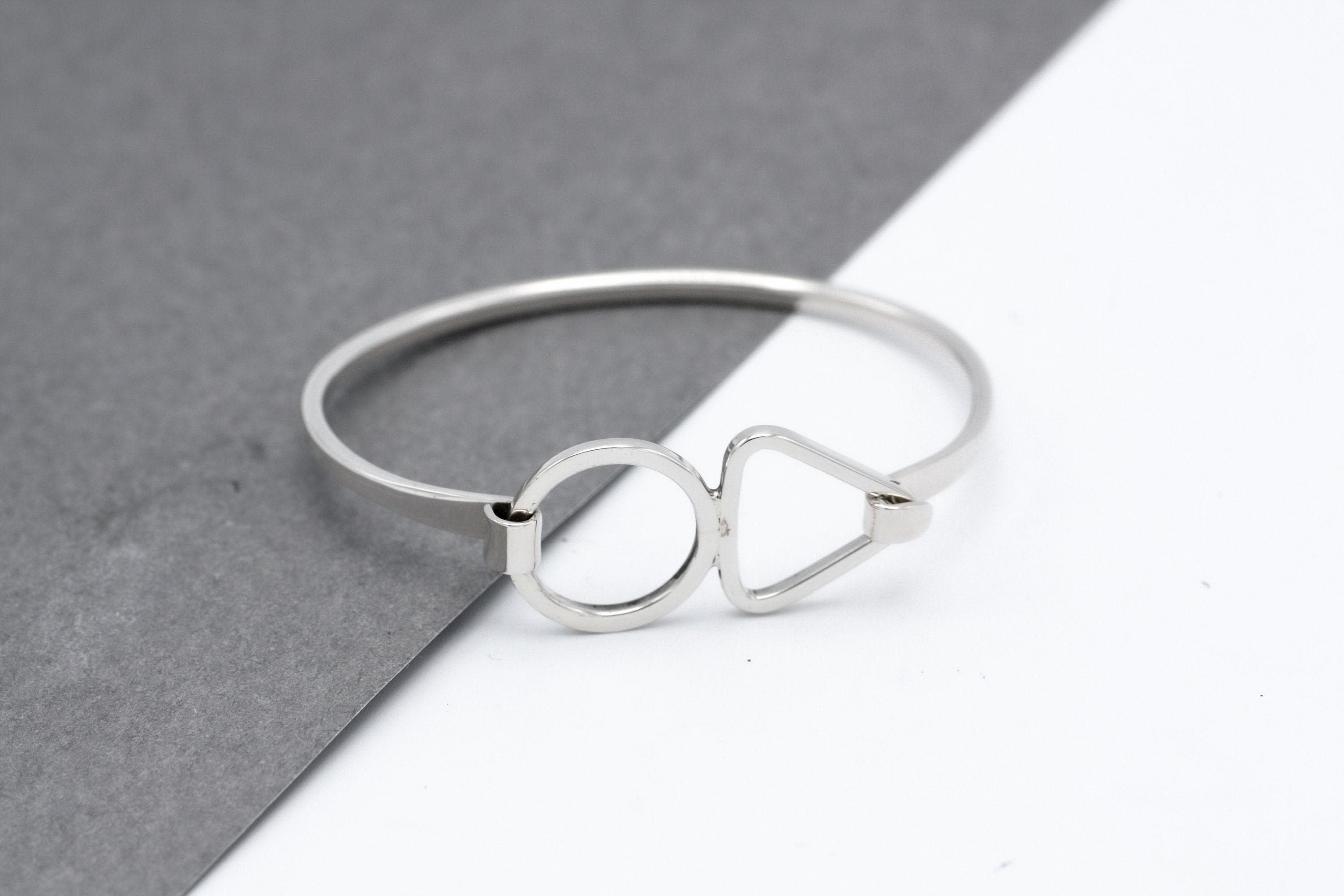 Sterling Silver Bangle, Triangle & Circle Bracelet, Open