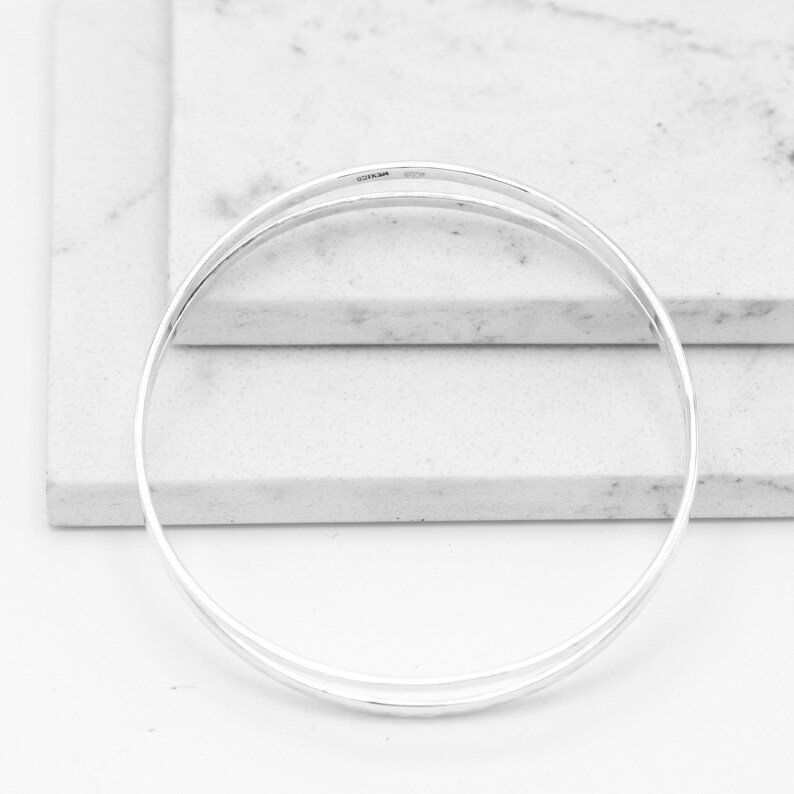 Everyday Bracelet Unisex Bracelet Hammered Silver Bangle Smooth Silver Bangle Double Bangle Sterling Silver Bangle