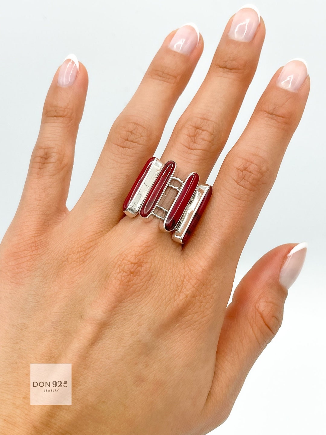 Red Jasper Inlay + Bubble Wrap Ring main image 0