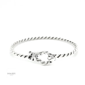 Sterling Silver Bangle, Nautical Bracelet, Knot Bracelet, Twisted Bracelet, Hook Silver Bracelet, Unisex Bracelet