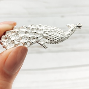 Sterling Silver Brooch, Peacock Brooch, Bird Brooch, Bird Lover Gift, Statement Jewelry, Bold Brooch, Unusual Jewelry, Peacock Jewelry