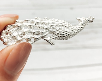 Sterling Silver Brooch, Peacock Brooch, Bird Brooch, Bird Lover Gift, Statement Jewelry, Bold Brooch, Unusual Jewelry, Peacock Jewelry