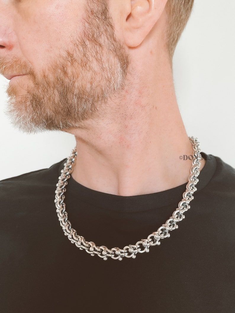 Sterling Silver Chunky Chain Necklace, Men's Silver Necklace, Men's Jewelry, Heavy Silver Necklace, Rustic Silver Necklace, Unique Necklace image 6