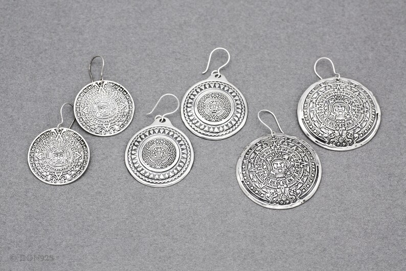 Aztec Calendar Earrings Sterling Silver Dangle Earrings | Etsy