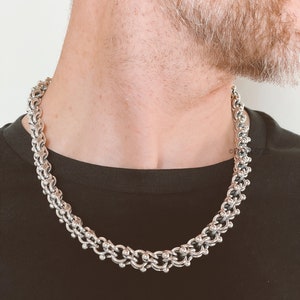 Sterling Silver Chunky Chain Necklace, Men's Silver Necklace, Men's Jewelry, Heavy Silver Necklace, Rustic Silver Necklace, Unique Necklace image 5